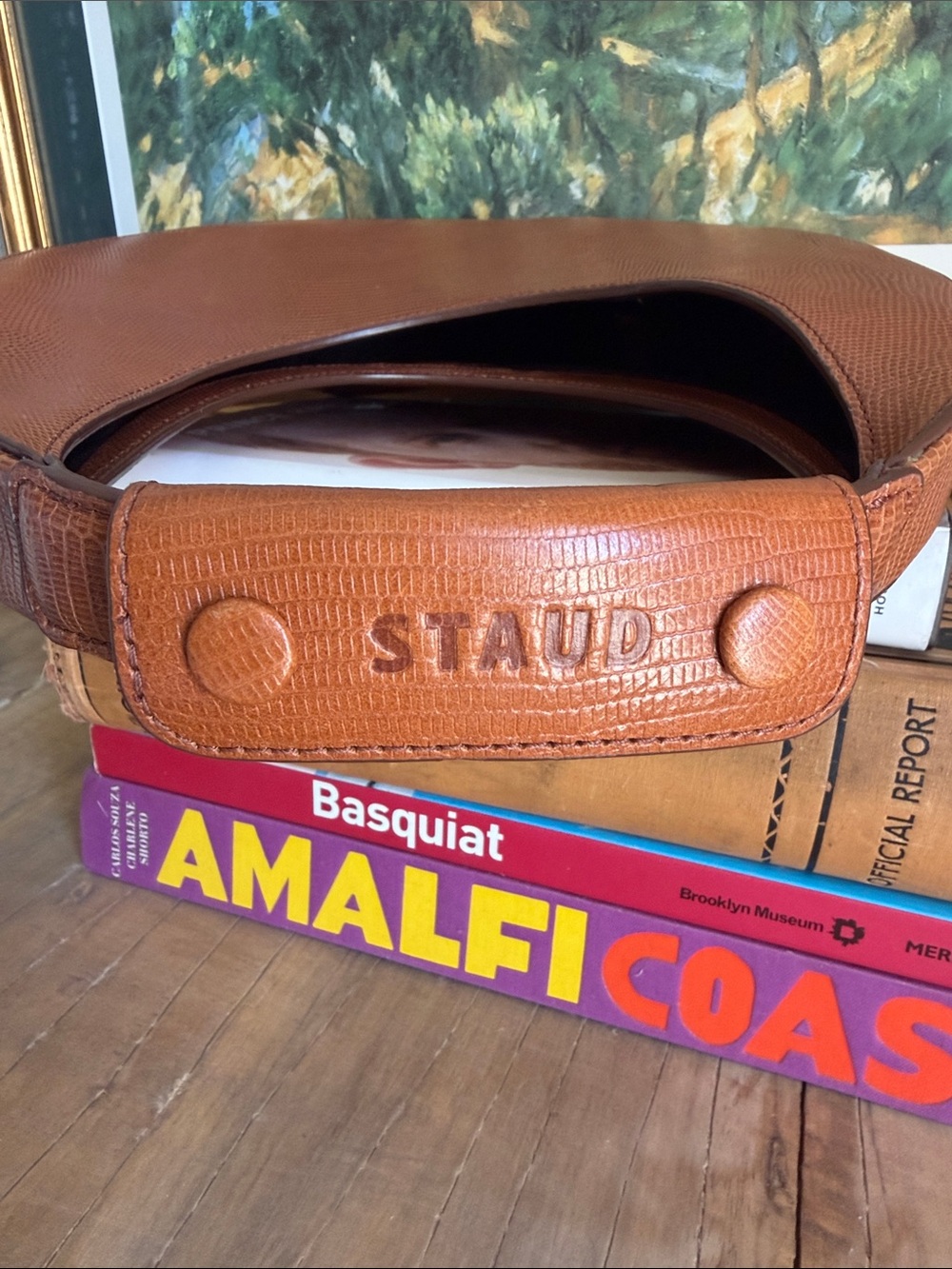 STAUD Moon Bag – lizard print Embossed Leather | Saddle Brown - Picture 2 of 9